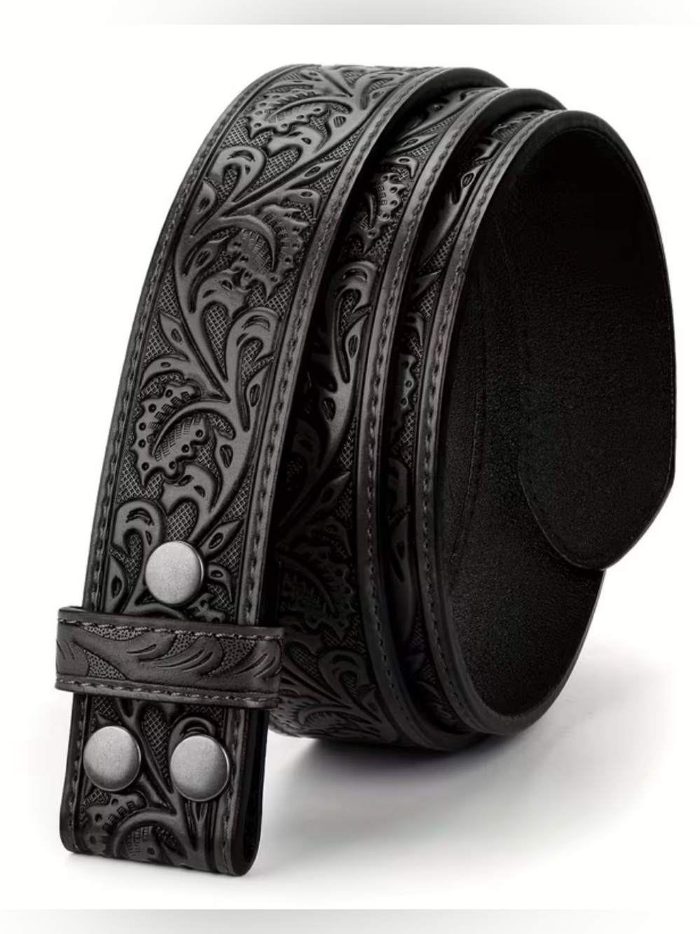 Western Belt Embossed Black PU Leather Belt Ready For any Belt Buckle